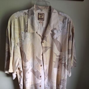 Tommy Bahama Men's 100% Silk Floral Beige and Gray Shirt Size L